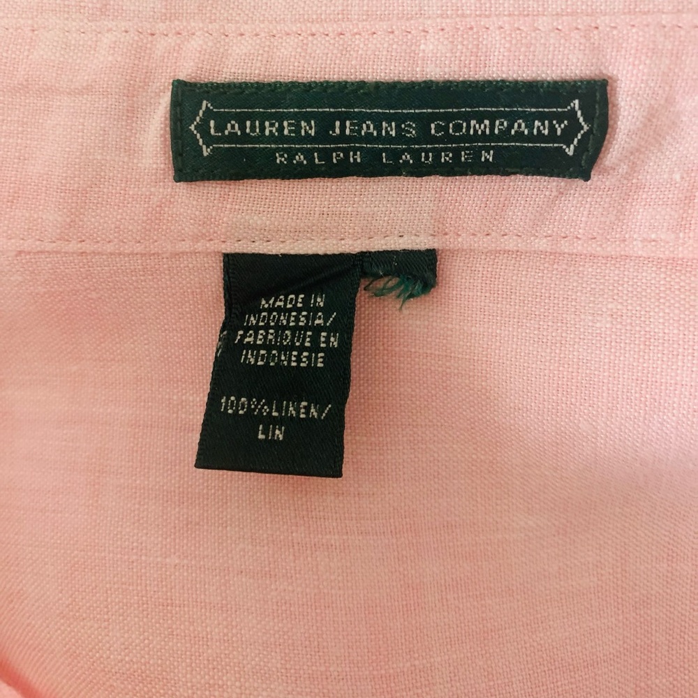 Ralph Lauren Linen Light Pink Button-Up Blouse Roll Tab Women Sz 1X Coastal - Picture 8 of 9